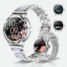 Ceas inteligent pentru femei, funcție de apel wireless, pedometru, calorii, tracker de fitness, ceas inteligent, fotografie de la distanță, control muzical, memento menstrual feminin, potrivit pentru telefoane iOS și Android, cu curea din silicon 1PC