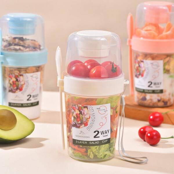 2 copos de 500ml para salada com tampa e garfo, recipiente para salada fresca para almoço, refeição portátil para café da manhã, vegetais e frutas