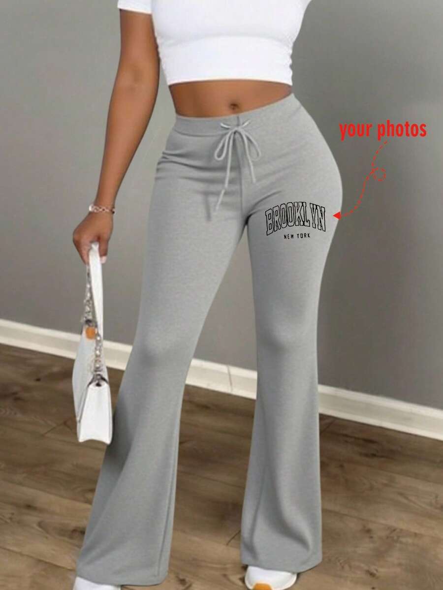 Customized Women's Casual Sports Pants For Spring/Summer, Custom Design With Photos/Patterns Of Couples, Pets, Sisters, Selfies, Family, Surprises For Birthdays, Weddings, Mother's Day, Best Friends, Anniversaries, Valentine's Day, Gifts For Her - Grey - View 1