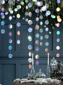 26.24 英尺/800 厘米 - 13.12 英尺/400 厘米 - 彩虹色派对装饰圆形花环 - 悬挂浮动背景 - 独角兽美人鱼生日派对用品 - 婚礼订婚单身派对欣快迪斯科舞蹈 - 情人节装饰 - 鐳射 - 查看 10