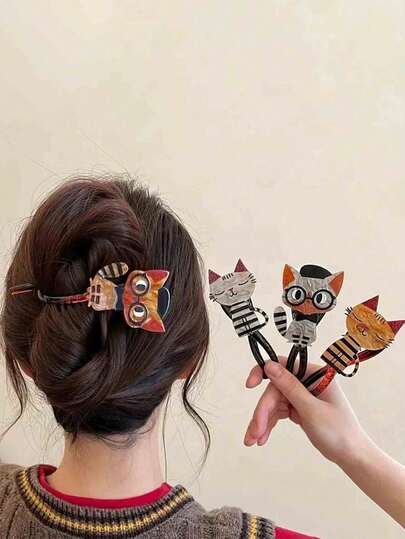1 件可爱猫咪图案树脂发爪夹，日常发饰，理想礼物之选，发型设计，头发用品，发饰，发型设计套装，美发工具套装，发型设计套装，发型设计工具