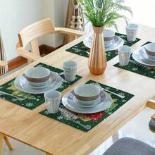 4/6pcs/Set, Fashionable Christmas Tree Pattern Printed Linen Placemats, Size 12*18 Inches/30*45 Cm, Home Decor, Suitable For Dining Table. - Multicolor - View 11