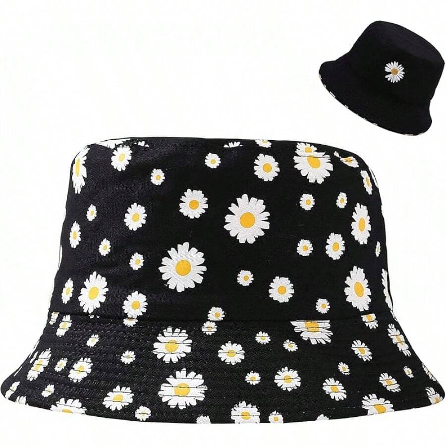 Unisex Reversible Bucket Hat For Beach And Fishing - 雛菊花 - 查看 1