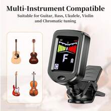 1 Stück, Clip-On chromatischer Stimmgerät mit 360° drehbarem Farbdisplay, für Gitarre, Bass, Ukulele, Violine - tragbar, einfach zu bedienen, batteriebetriebenes Instrumentenzubehör