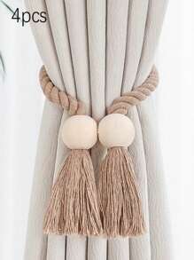 4pcs Magnetic Window Curtain Tiebacks Simple Wooden Tassel Curtain Buckle Curtain Holdback Suitable For Bedroom Living Room Kitchen Home Decoration