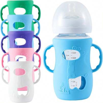 1 件婴儿硅胶奶瓶手柄，适用于 Avent 天然玻璃 240 毫升奶瓶，带手柄的硅胶套，帮助宝宝抓握自己的奶瓶，适合 0-3 岁