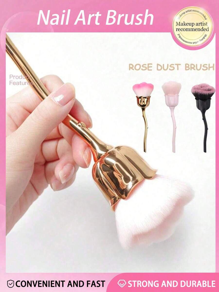 Rose Shaped Nail Brush, Multi-Purpose For Cleaning Hand Dust, Makeup Blush, Setting Powder, Easy To Carry And Clean, Suitable For Nail Salons, Personal Use, Home, And Travel As Manicure Tool Accessory - Multicolor - View 1