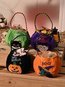 2/1pc Halloween Candy Bags, Decorative Portable Pumpkin Bags, Candy Scene Decorations, Gift Bags, Cloth Bags. - Multicolor - View 8