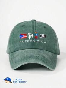 1pc Printed Puerto Rico Washed Baseball Cap, Adjustable Casual Outdoor Sun Hat For Spring & Autumn Travel, Beach Vacation, Y2K Style For Young People