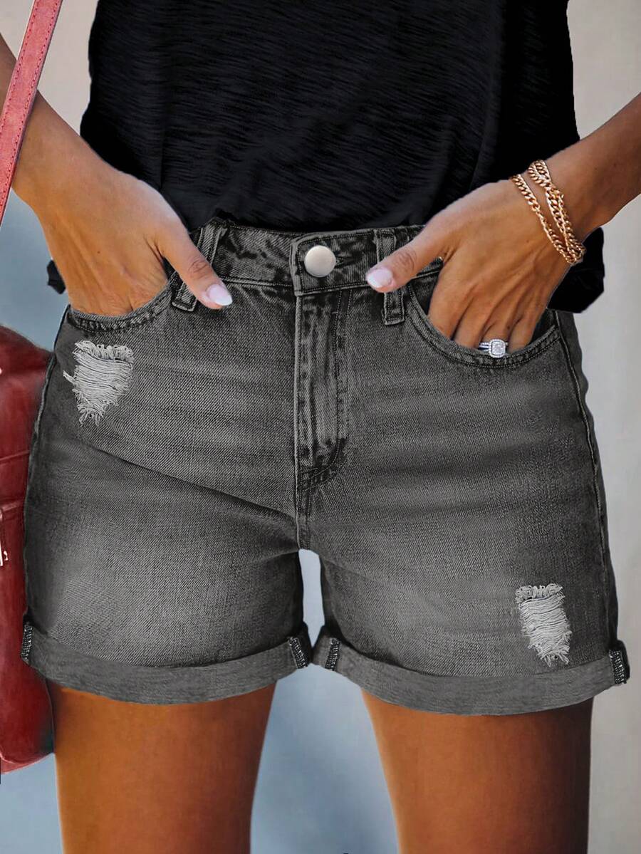 Casual Street Style Women Loose Denim Wide Leg Shorts, Fashion For Summer - Dark Grey - View 1