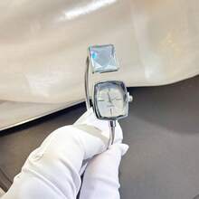 1pc Women's Square Rhinestone Slim Bangle Watch,Elegant Fashionable Minimalist High-End Luxury Quartz Watch