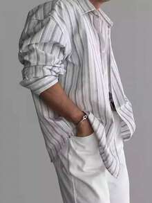 Men's Casual Everyday Striped Button-Up Long Sleeve Shirt, Fall