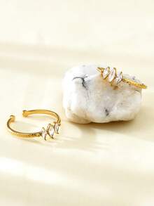 1pc Elegant Charming Korean Style Personalized Cute Luxury Minimalist Fashion Cold Aesthetic High-End Stainless Steel Zirconia 18k Gold Plated Geometric Pattern Diamond Open Ring Suitable For Holiday Travel Work Daily Wear Party Gathering Women's Jewelry - Gold - View 7