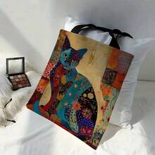 Retro Art Noble Black Cat Tote Bag, Fashionable Shoulder Bag, Daily Lightweight Shopping Bag Polyester Fabric 40X40CM Handbag