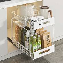 1 Pieza Set Organizador debajo del Fregadero, Organizador de Gabinete de dos niveles Plegable con Ruedas, Organizador Resistente a la Oxidación Debajo del Fregadero, Organizadores de Gran Capacidad Debajo del Fregadero y Cajones Deslizantes de Almacenamiento, Estante de Almacenamiento de Cocina, Bandeja de Almacenamiento Deslizante para Botellas de Especias