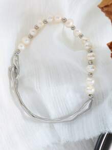 MiDuoDuo 1 Stück MiDuoDuo Mode elegante quadratische Anhänger Halskette mit natürlicher Süßwasserperle Armband, hochwertiges Geschenk für Frauen