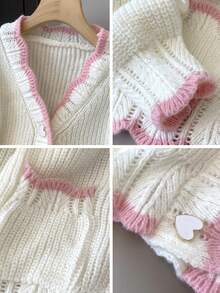 JIANHU Contrast Trim Drop Shoulder Cardigan White - White - View 11