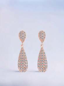 1 Pair Rhinestone European & American Luxury Palace Style Teardrop Earrings For Women, Bridal Jewelry
