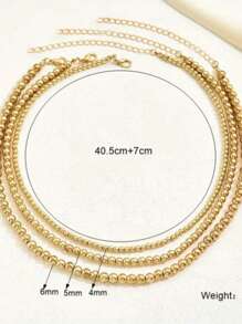 Set de 3 collares lujosos multicapa dorados y lisos con cuentas redondas, joyería versátil como regalo para mujeres