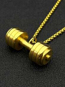 Colar com pingente de haltere fitness hip pop, masculino e feminino, em aço inoxidável, dourado, com pingente de rapper, joia esportiva, presente