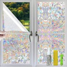 1 Roll Window Privacy Film Rainbow Window Film Decorative Window Sticker, 3D Static Stained Glass Cling Window Tint For Home Heat Control Non-Adhesive Window Glass Films For Office Gift Installation Tools