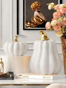 1pc Pumpkin Shaped Ceramic Decoration Piece, Minimalist & Modern, Suitable For Desk, Office, Home Decor, Essential Halloween Decoration & Gift