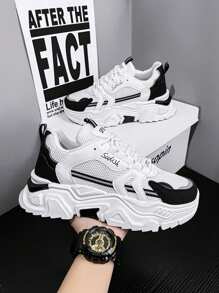 Herren Sneaker mit dicker Sohle für mehr Größe, atmungsaktive Sport-Lässig-Schuhe, Herren Chunky Sneaker aus Mesh und Materialmix