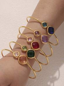 1pc Faceted Czech Glass Bangle Bracelet, Minimalist Luxury Stainless Steel Simple Ring Jewelry Bracelet For Women, Summer Accessories