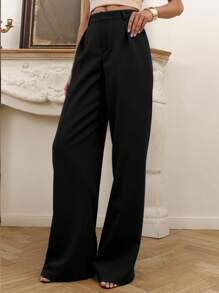 Pantalon droit noir unicolore, élégant et décontracté, idéal pour le bureau et les déplacements. Convient à une utilisation quotidienne, pour le trajet et le bureau.