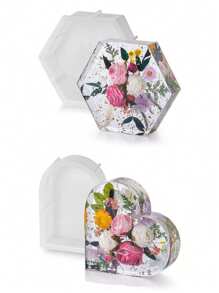 1/2 pièces Moule en résine silicone en forme de cœur hexagonal de grande taille. Moule artisanal pour la décoration de la maison, les bijoux, les cadeaux faits maison. Convient pour le livre, l'oreiller, la cristallerie, l'artisanat en résine époxy.