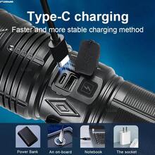 2025新款大功率LED手电筒超亮多功能耐用LED聚光灯强光采用3*18650内置电池超长续航便携式应急灯大功率超远射程显示工作灯户外露营战术手电筒 - 黑色 - 查看 11