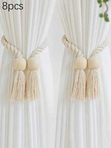 4pcs Magnetic Window Curtain Tiebacks Simple Wooden Tassel Curtain Buckle Curtain Holdback Suitable For Bedroom Living Room Kitchen Home Decoration