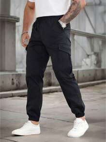 Pantalones informales deportivos para hombres con bolsillos con cremallera, cintura con cordón y puños, cómodos para todas las estaciones