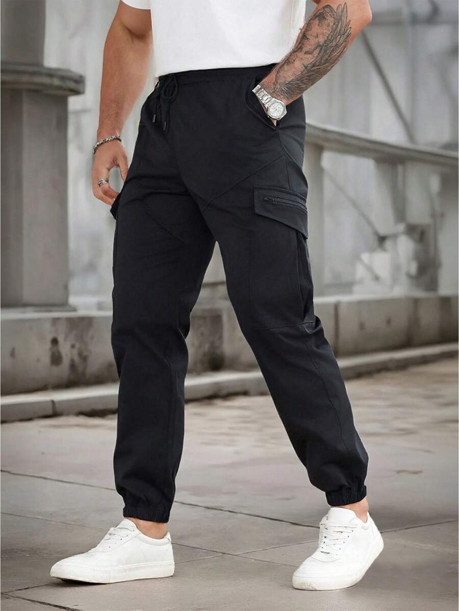 Pantalones informales deportivos para hombres con bolsillos con cremallera, cintura con cordón y puños, cómodos para todas las estaciones