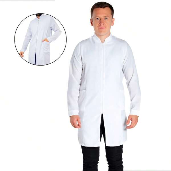 Jaleco Masculino Social Oxford Manga Longa Slim Confortável Respirável Profissional Saúde Estilo Moderno Para Laboratório Clinicas