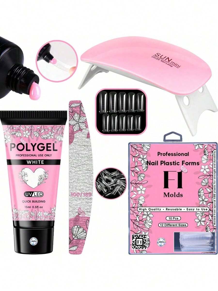 Polygel Nail Extension Kit Sun Mini 6w Oven Cabin + F1 Mold + File + Mini Nail Cabin - Multicolor - Ver 1