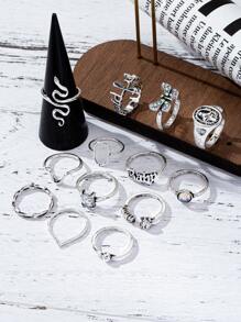 Set de 13 anillos estilo punk, anillos minimalistas sexy de moda con diseños de corazón y geométricos, adecuados para mujer en fiestas, vacaciones y conjuntos