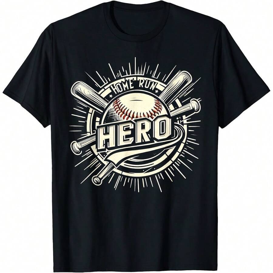 Home Run Hero Baseball Funny Graphic Tees T-Shirt - Black - View 1