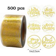 500pcs/Roll Gold Foil Christmas Stickers, 1 Inch Round Plastic Seals, Matte Finish, Disposable, Merry Christmas & Snowflake Design, For Envelope Sealing, Card Making And Holiday Decoration, 6 Patterns Room Decor Home Decor Wall Decor Wall Stickers Wall Sticker Funny Stickers Personalised Stickers Scrapbook Supplies Scrapbook