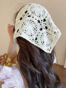 1 peça bandana feminina xale de crochê floral, lenço triangular, faixa de cabeça feminina de renda de crochê, faixa de cabeça vintage, presente para meninas, acessórios de cabelo, faixas de cabelo elegantes