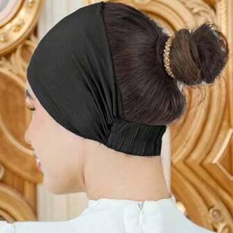 1pc Women Non-Slip Headband Solid Elastic Headscarf Turban With Pleated Detail, Breathable Soft Stretchy Wide Sweatband For Sports