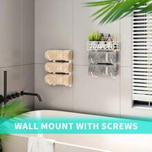 HapiRm Bathroom Towel Rack Holder - 6-Tier Over The Door & Wall Mount Rolled Towel Storage Organizer With Metal Shelf Basket For Small Bathroom, Camper, Rv - Black, Patented - 白色 - 查看 4