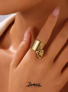 1 buc. Inel cu inimă de flori din oțel inoxidabil, la modă, pentru femei, inel deschis pentru purtarea zilnică și cadou pentru iubită, mamă, soră