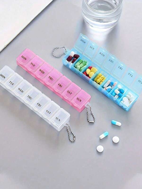Medicine Box 7 Days A Week, Portable Mini Large Capacity English Seven Compartment Medicine Box, Medicine Storage Box