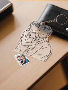 1 件定制线条艺术钥匙扣、个性化照片钥匙扣、生日礼物、周年纪念礼物、情人节礼物、父亲节礼物、母亲节礼物、送给他/她的礼物