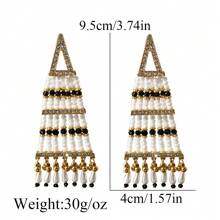 1 Pair Of Zinc Alloy Plated With 18k Gold Colored Rice Beads, Triangular Shaped Earrings, Faux Pearl Sticky Water Diamond Bohemian Style Women's Earrings, Daily Summer Beach Vacation Earrings