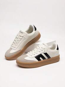 Women Casual Sneakers Low-Top Tennis Sneakers Lace-Up Footwear Comfortable Fashion Walking Sneakers Shoes Back To School - 白色 - 查看 4