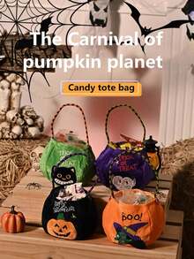 2/1pc Halloween Candy Bags, Decorative Portable Pumpkin Bags, Candy Scene Decorations, Gift Bags, Cloth Bags. - Multicolor - View 1
