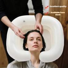 1pc Inflatable Shampoo Basin Bedside And Bed Portable Shampoo Basin, Suitable For The Elderly, Disabled, Pregnant Women, Injured, Bedridden, And Disabled. Lightweight Shampoo Basin With Shampoo Sink, No Bending Down To Wash Hair, Foldable Lying Down Shampoo Pillow, PVC Shampoo Basin, Built-In Beige Bedridden Pregnant Bed Bathtub - Multicolor - View 3