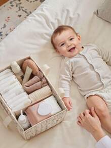 1pc Floral Pattern Diaper Storage Basket, Stylish Nursery Storage Basket - Baby Shower Gift, Essential Baby Supplies, Newborn Necessities, Baby Organizer Basket (Floral Pattern Placement Random) - Floral Beige - View 5